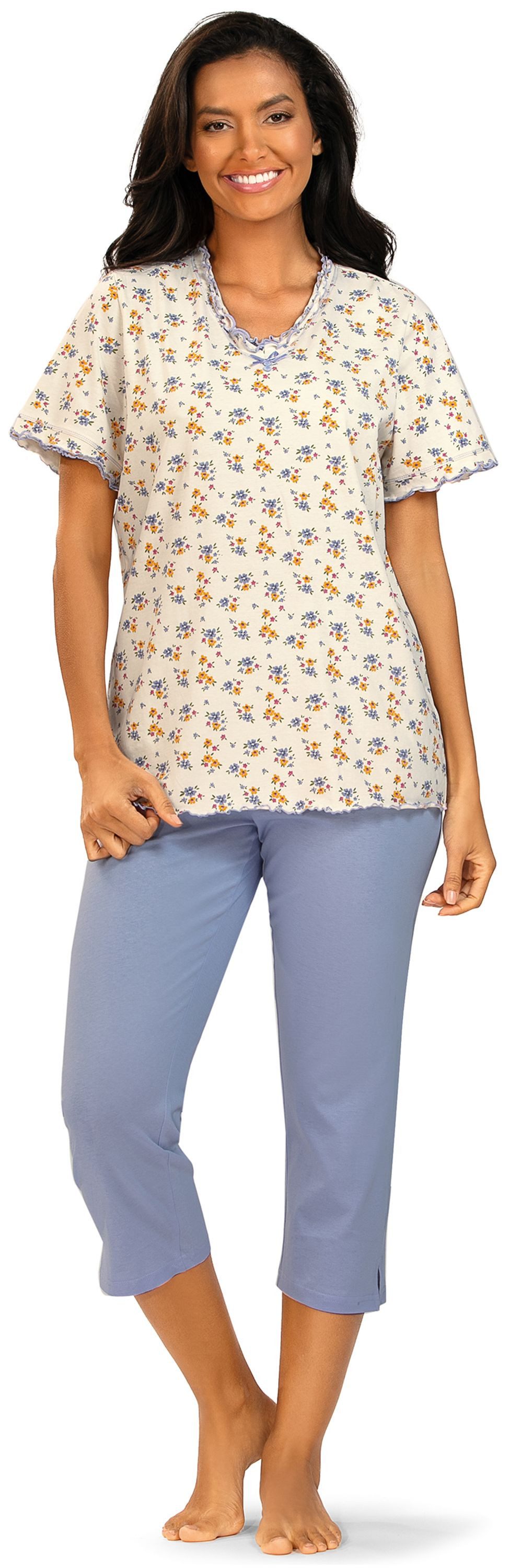 comtessa Schlafanzug Dreamy breeze (Set, 2 tlg., 2-teilig) Damen Pyjama 2-teilig 7/8 Hose Baumwolle Sommer große Größen