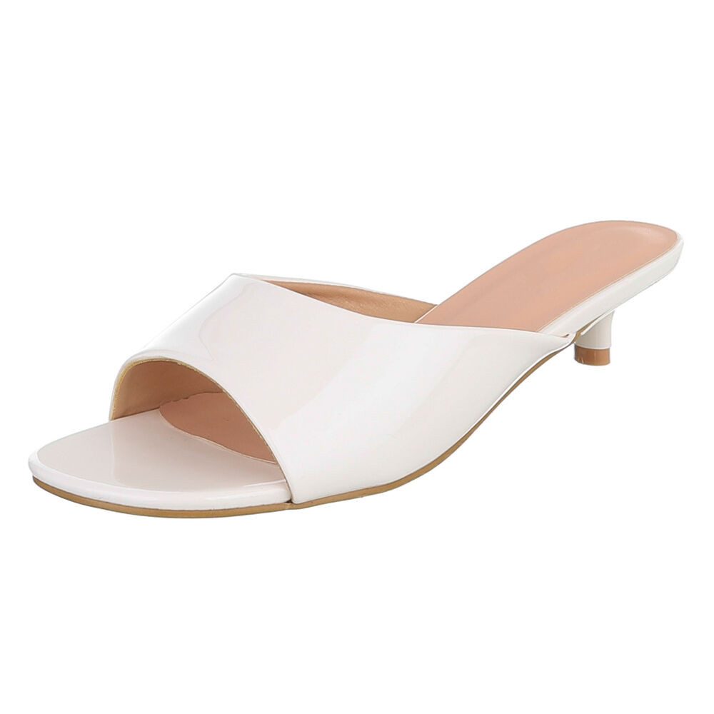 Ital-Design Damen Pantolette mit Kitten Heel und offenem Design Pantolette (91895702) Pfennig-/Stilettoabsatz Pantoletten in Weiß