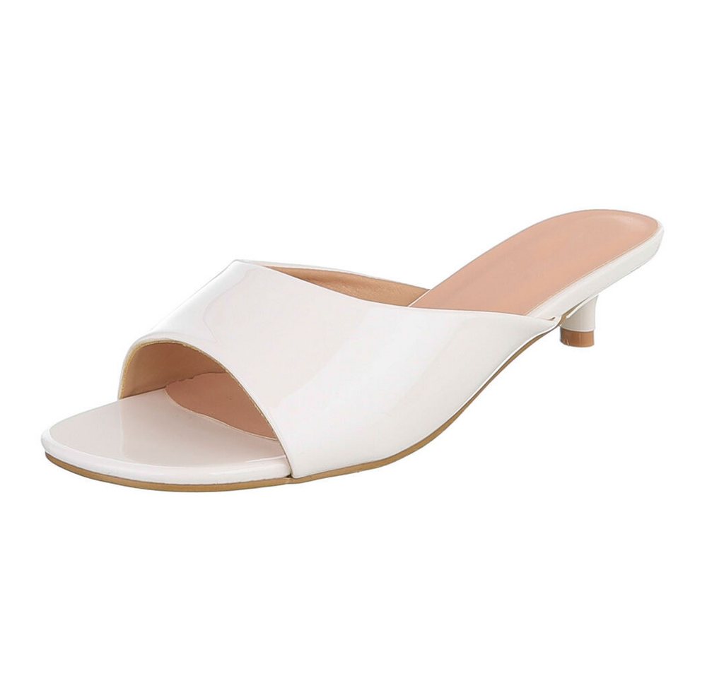 Ital-Design Damen Pantolette mit Kitten Heel und offenem Design Pantolette (91895705) Pfennig-/Stilettoabsatz Pantoletten in Weiß