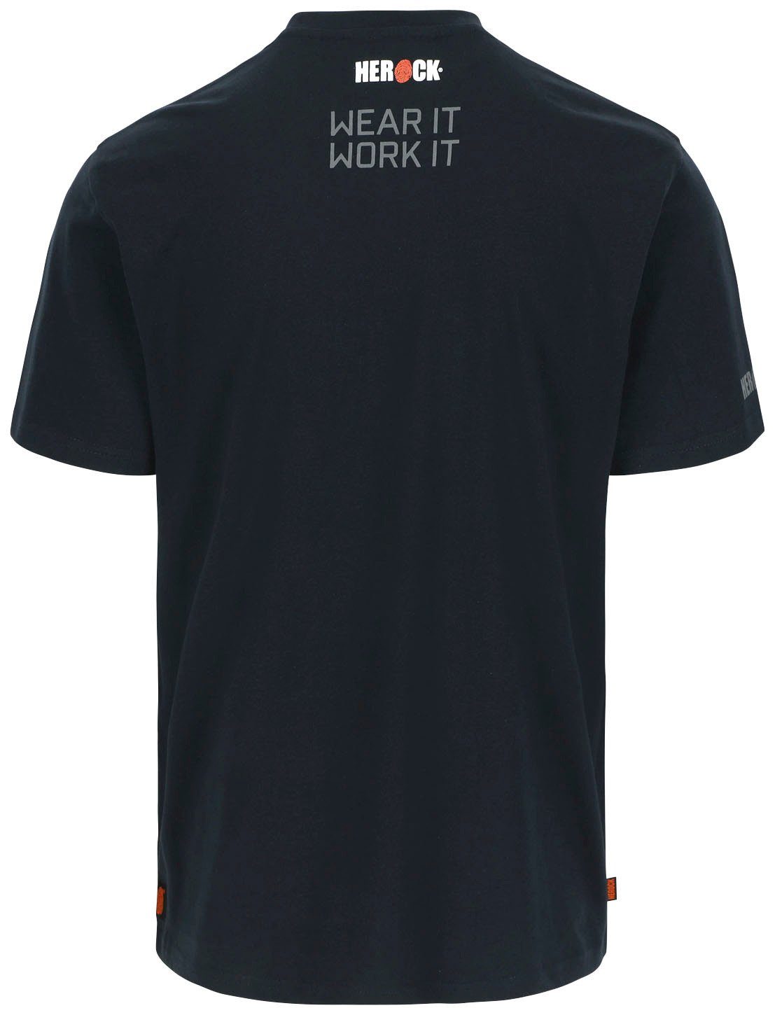 Rundhalsausschnitt, blau Rippstrickkragen Callius Herock®-Aufdruck, T-Shirt Ärmel Herock kurze kurze T-Shirt Ärmel,