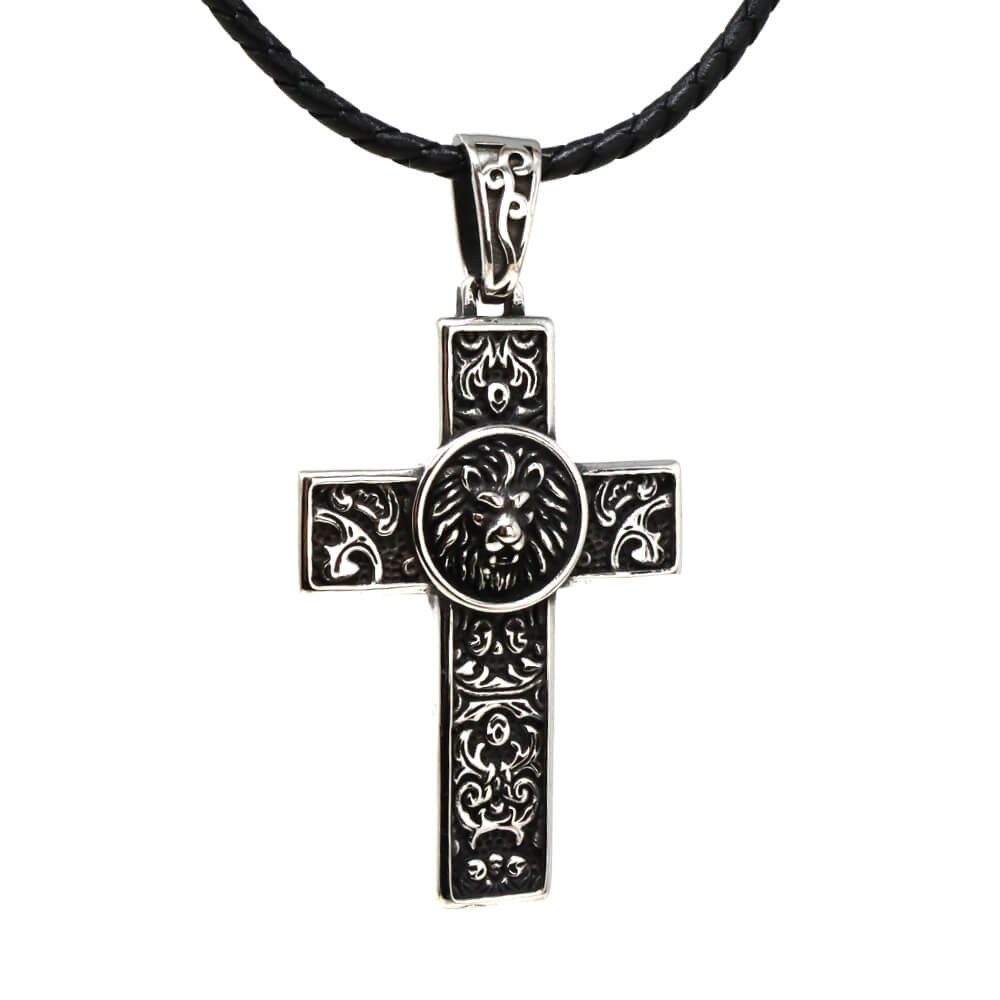 Kette mit Anhänger Lederkette Edelstahlkette 316L WOLFKREUZ