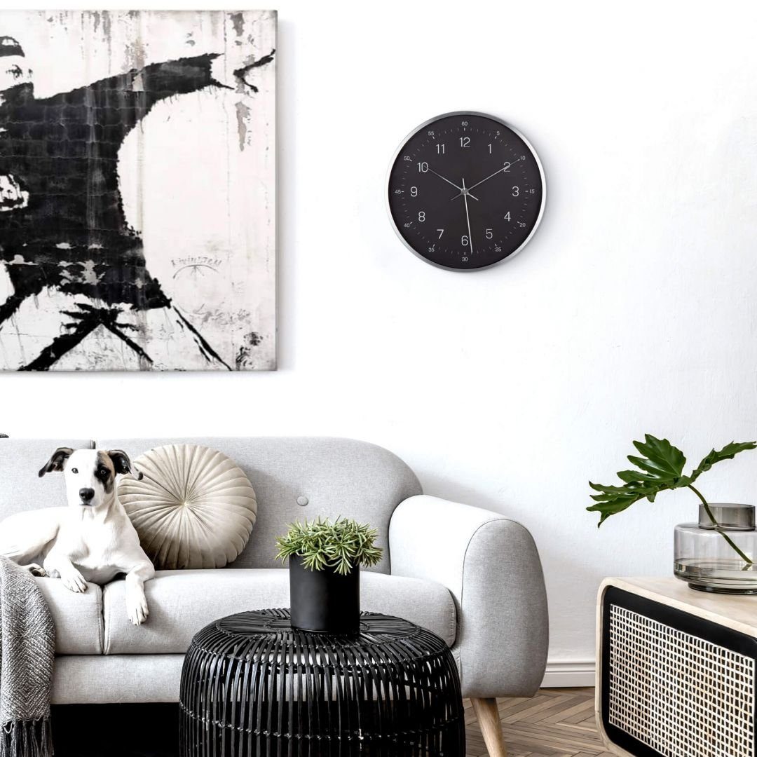 K&L Wall Art Wanduhr lautlose Retro Metalluhr Schwarz-Silber Edelstahl Opti günstig online kaufen