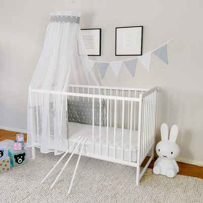 Kids Collective Komplettbett Babybett Komplett-Set 60x120 Gitterbett mit Himmel & Nest, Massivholz, mit Deko Set, optional mit Schublade und Matratze