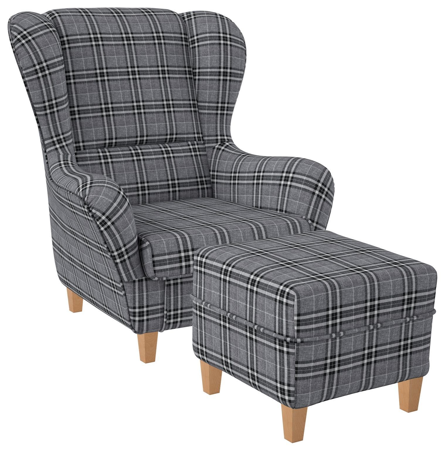 Supellex Ohrensessel Sofia, Relaxsessel mit Hocker, Design Oxford grau | Ohrensessel