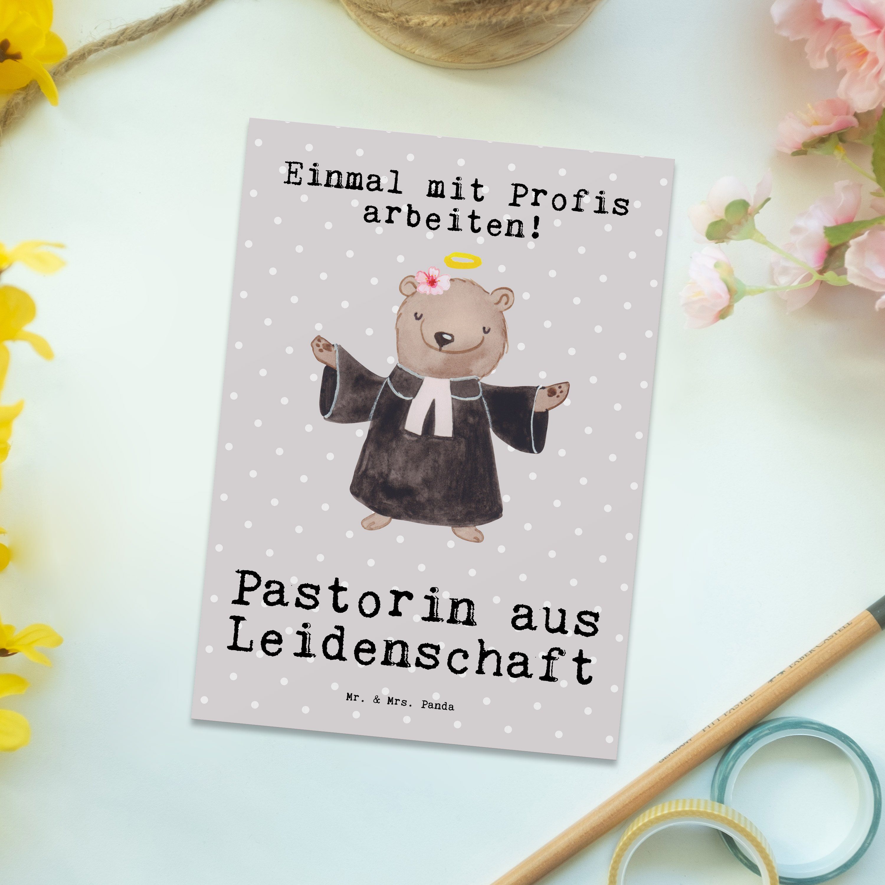 Pastell Leidenschaft Grau Panda Kirche, Geschenk Mr. & - - aus Postkarte Geschenk, Mrs. Pastorin