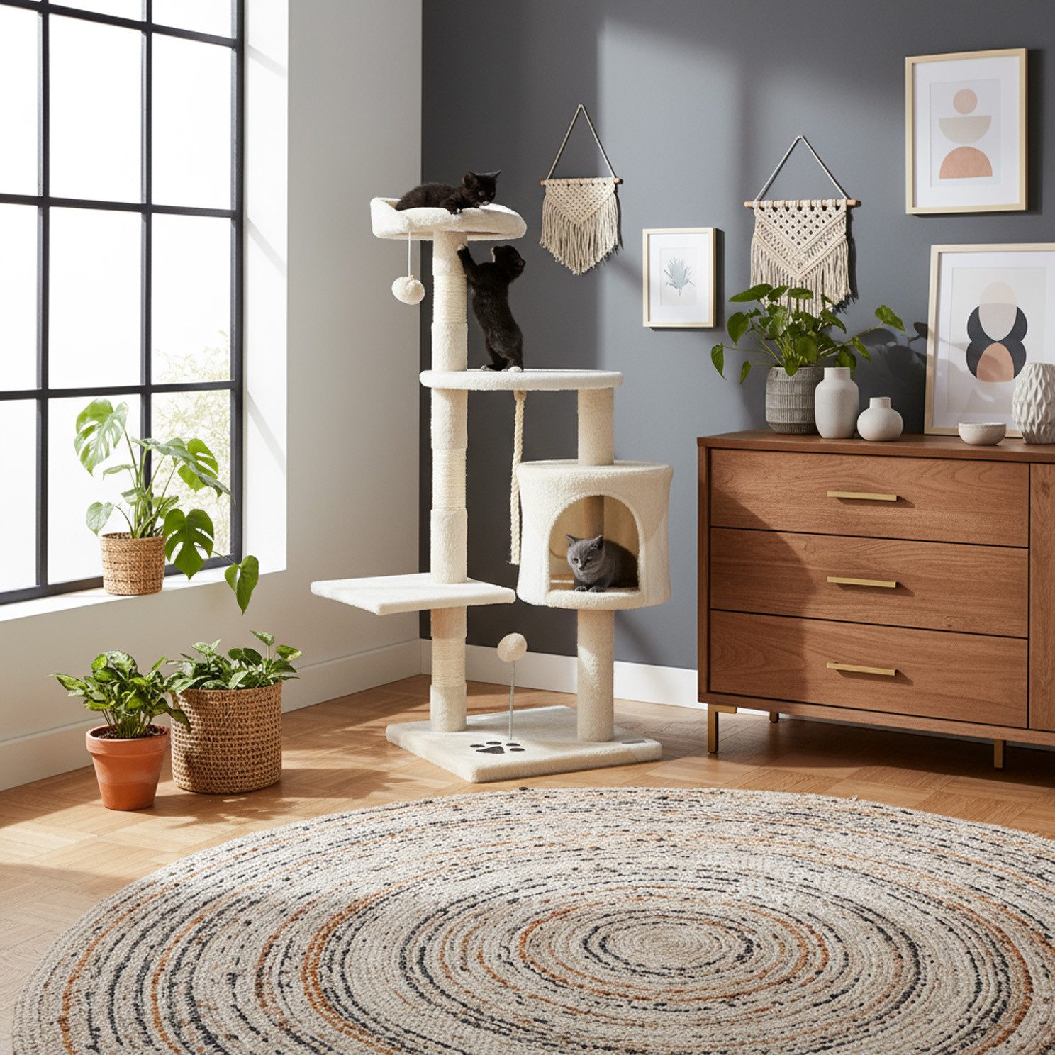 belviona Kratzbaum kompakt 112 cm, mit Spielbällen, Sisal & Kuschelhöhle