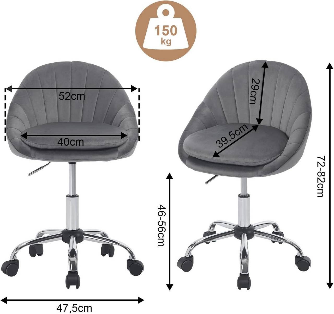 Woltu Bürostuhl (1 St), ergonomisch, Schminkstuhl, Schreibtischstuhl 150 kg belastbar