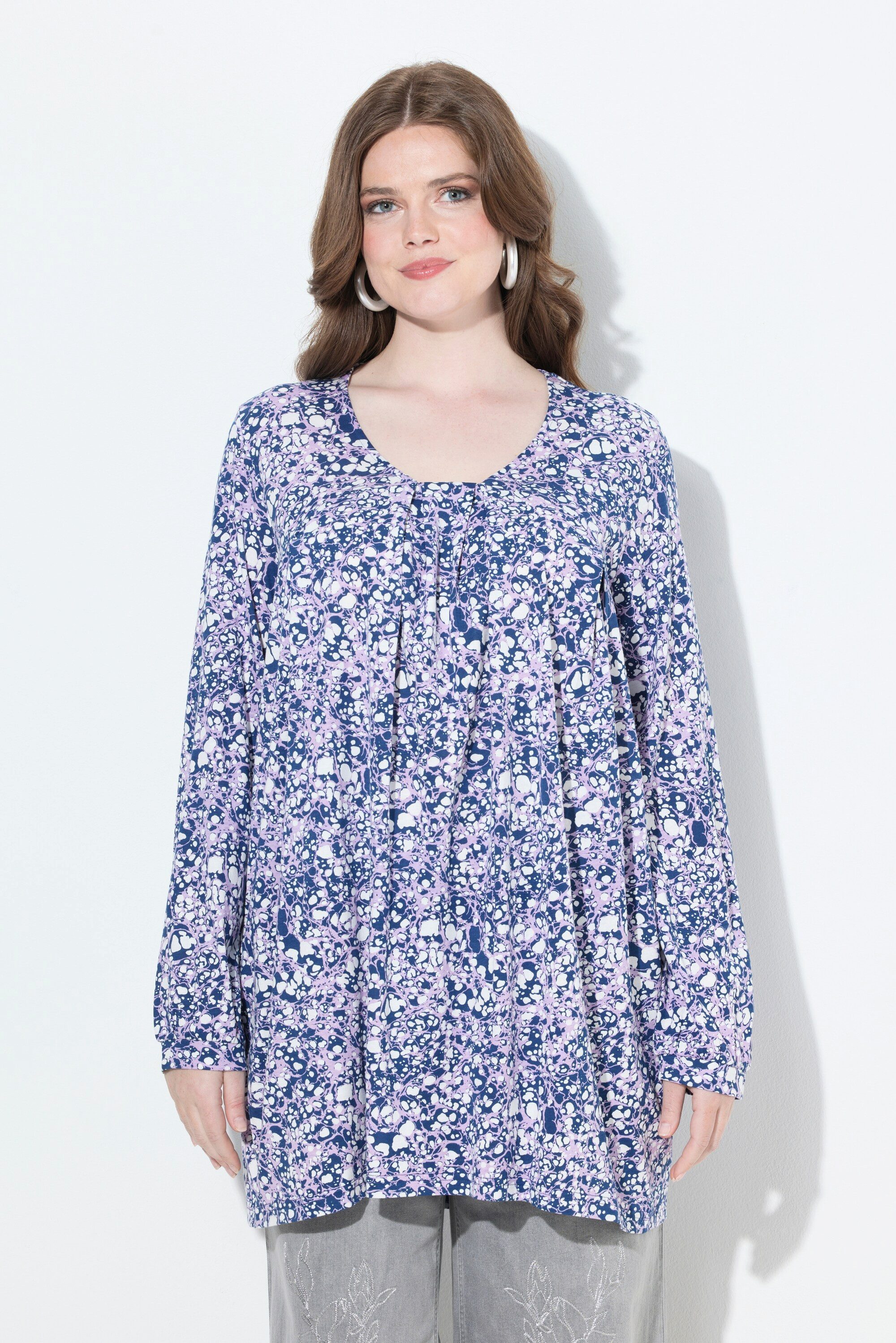 Ulla Popken T-Shirt Shirt A-Linie Zierfalten Carré-Ausschnitt Langarm günstig online kaufen