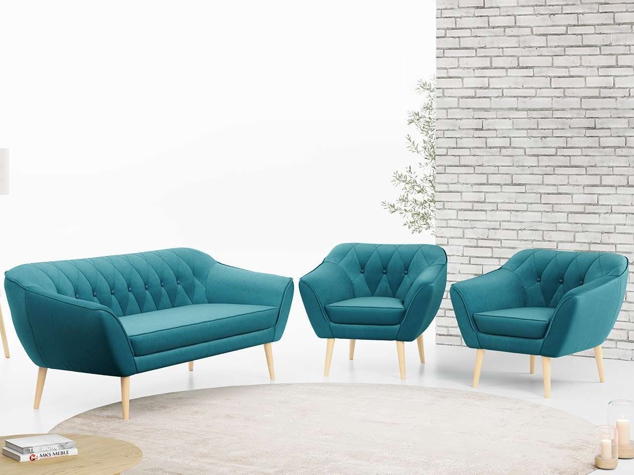 MKS MÖBEL Sofa PIRS 3 1 1, mit Relaxfunktion, Moderne Sofa Set, Skandinavische Deko Türkis Casablanca