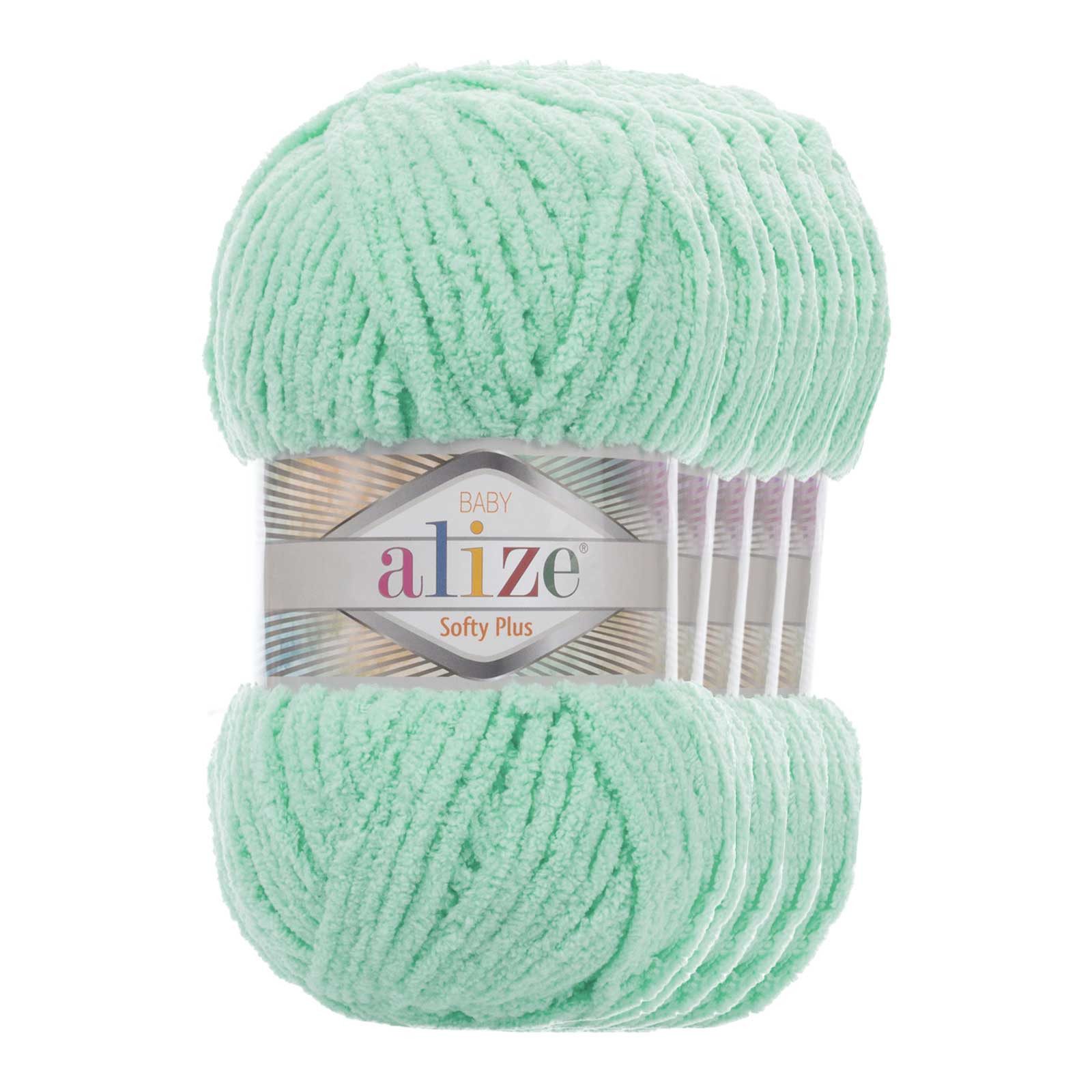 Alize 5 x 100g Kuschelgarn Alize Softy Plus Baby Stricken Babywolle Farbwahl Häkelwolle, 600 m (Paket, 5-St), 15 weißgrün