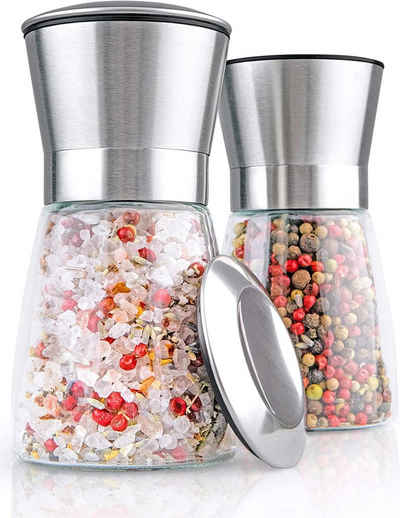 Hannah's Homebrand Salz-/Pfeffermühle mit individueller Einstellung grob bis fein manuell, (2 Stück), robuste Salzmühle und Pfeffermühle mit extrem harten Keramik-Mahlwerk