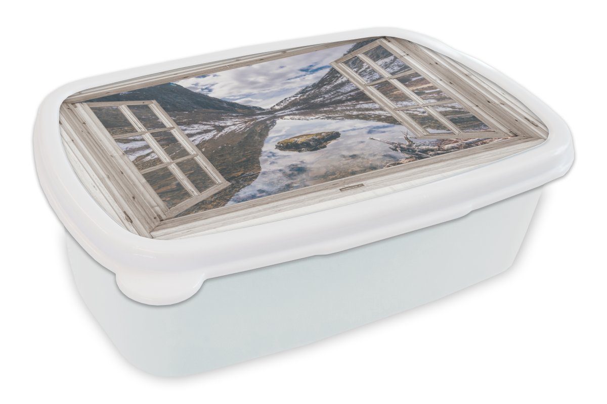MuchoWow Lunchbox Durchblick - Berge - Stein, Kunststoff, (2-tlg), Brotbox für Kinder und Erwachsene, Brotdose, für Jungs und Mädchen weiß