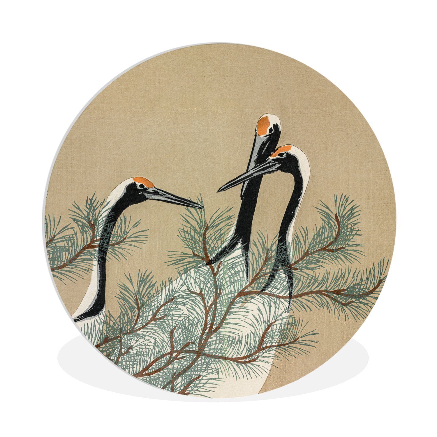 Gemälde Blätter - Kranich - Japanisch - Vintage