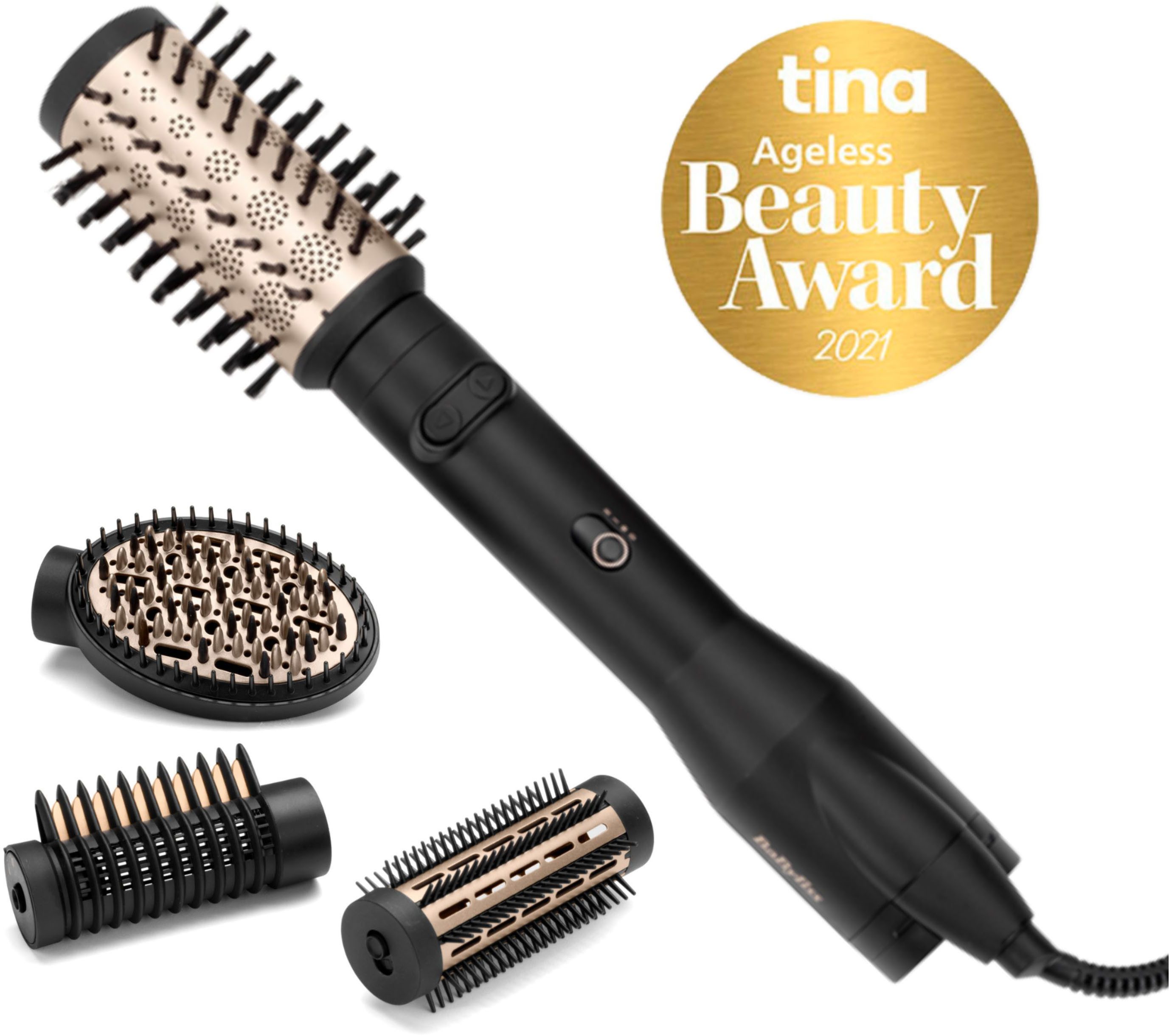 BaByliss Warmluftbürste Big Hair Luxe Warmluftbürste mit 4 Aufsätzen, AS970E, 650W Rundbürstenföhn, Rotierend, Ionen-Technologie, 4 Aufsätze
