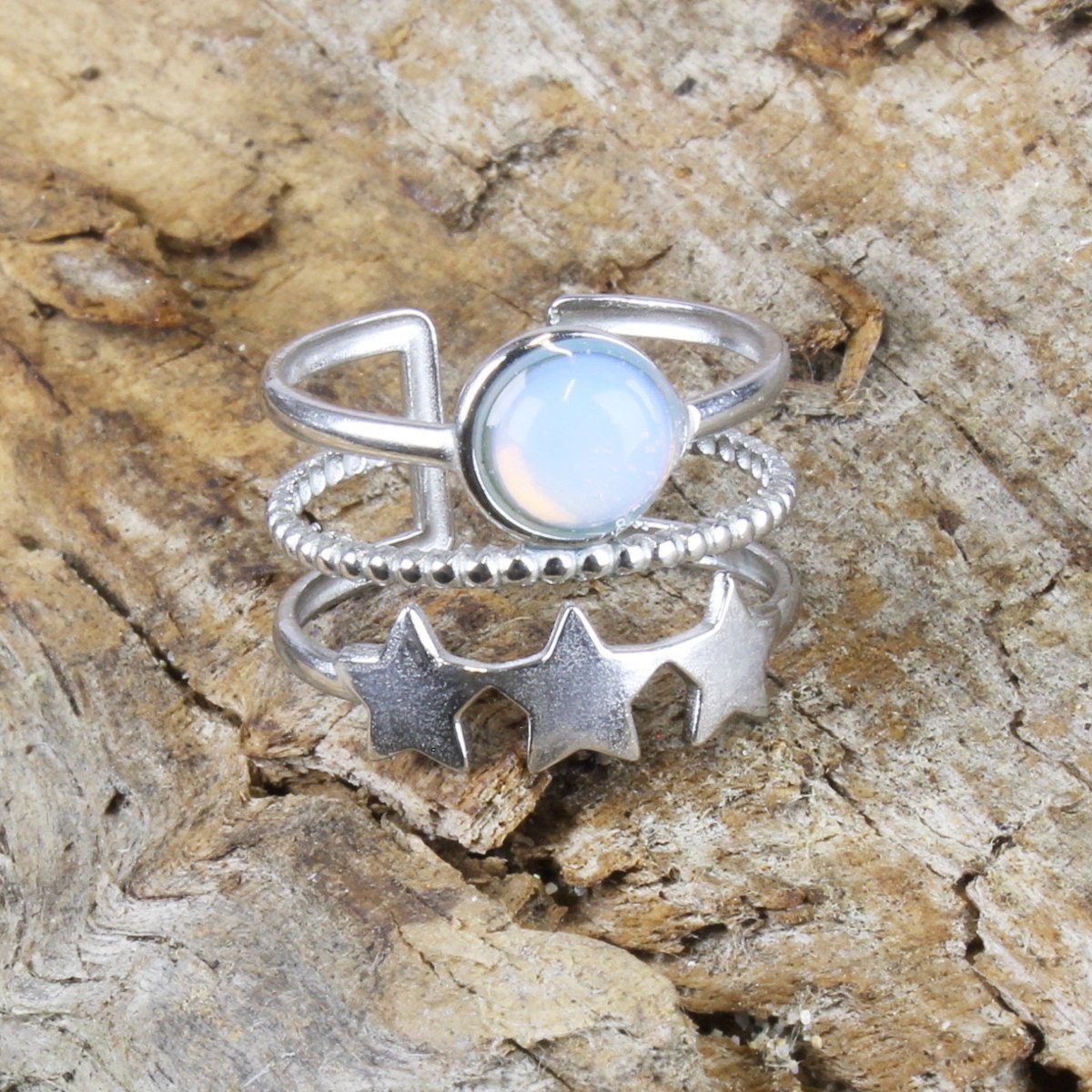 KARMA Fingerring Damenring silber blau Edelstahl günstig online kaufen