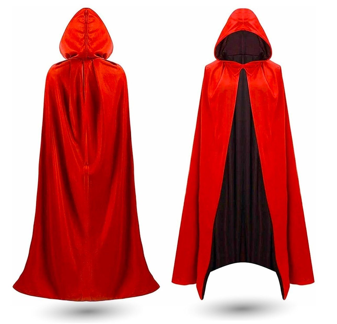 Kostümheld® Umhang Umhang mit Kaputze - Vampir Dracula Kostüm - Halloween Kostüm Herren, Beidseitig