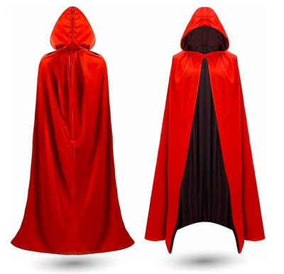 Kostümheld® Umhang Halloween Umhang mit Kaputze - rot & schwarz - Kaputzenumhang Kostüm, Beidseitig