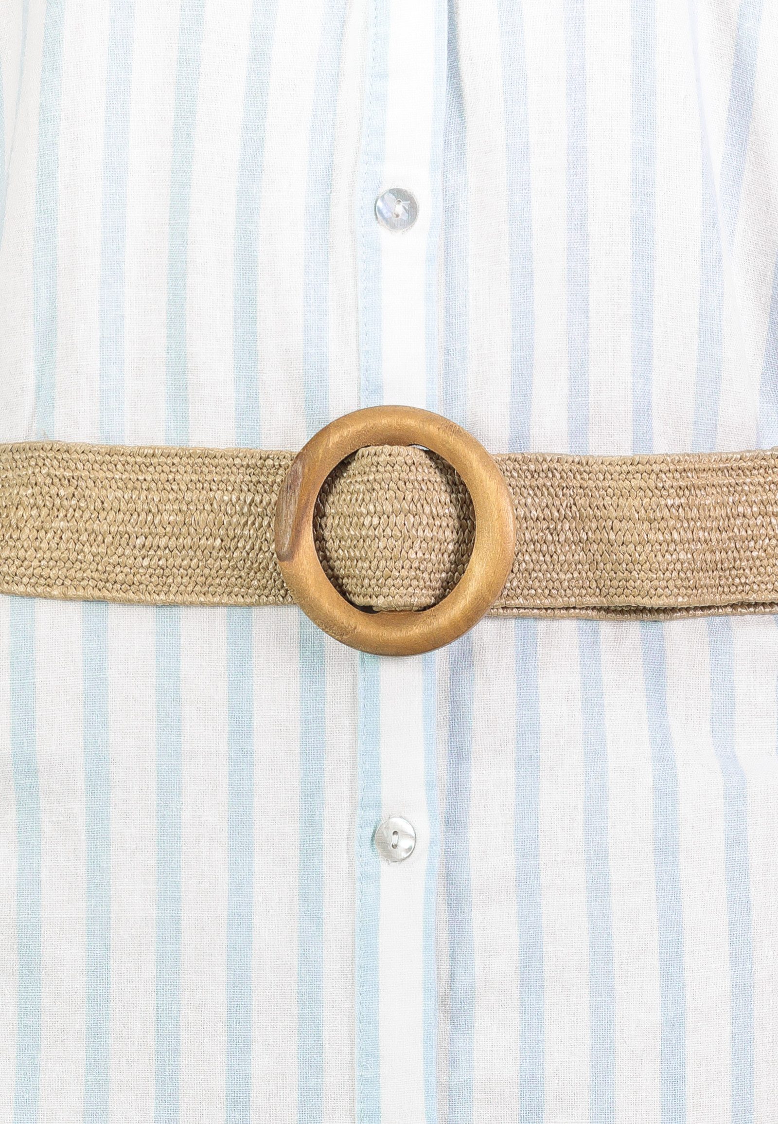 Eight2Nine A-Linien-Kleid Damen Blusenkleid mit Bastgürtel Sommerkleid, Leinen-Viskose-Mix, elastische Taille, gestreift oder uni