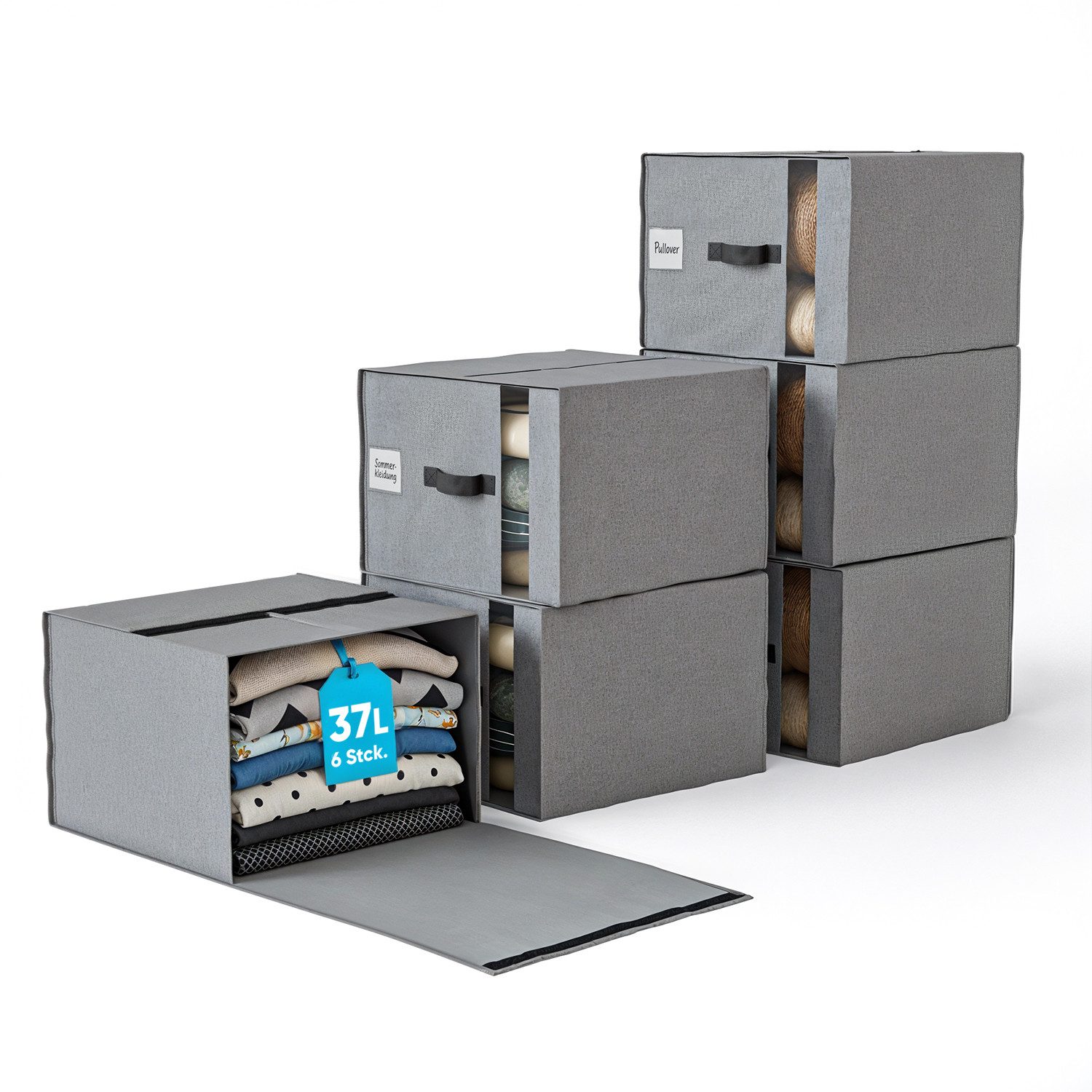 Björn&Schiller Aufbewahrungsbox Organizer für Kleidung, Bettwäsche und Heimtextilien mit Sichtfenster (6 St), 37L