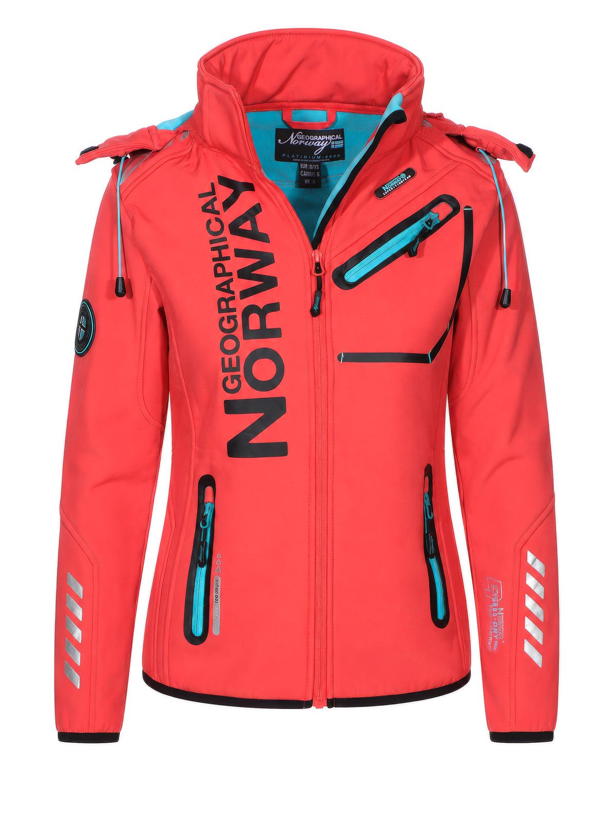 Geographical Norway Softshelljacke Damen Softshell Windbreaker Regen Outdoor Jacke in Unifarbe, mit abnehmbarer Kapuze, mit Stehkragen