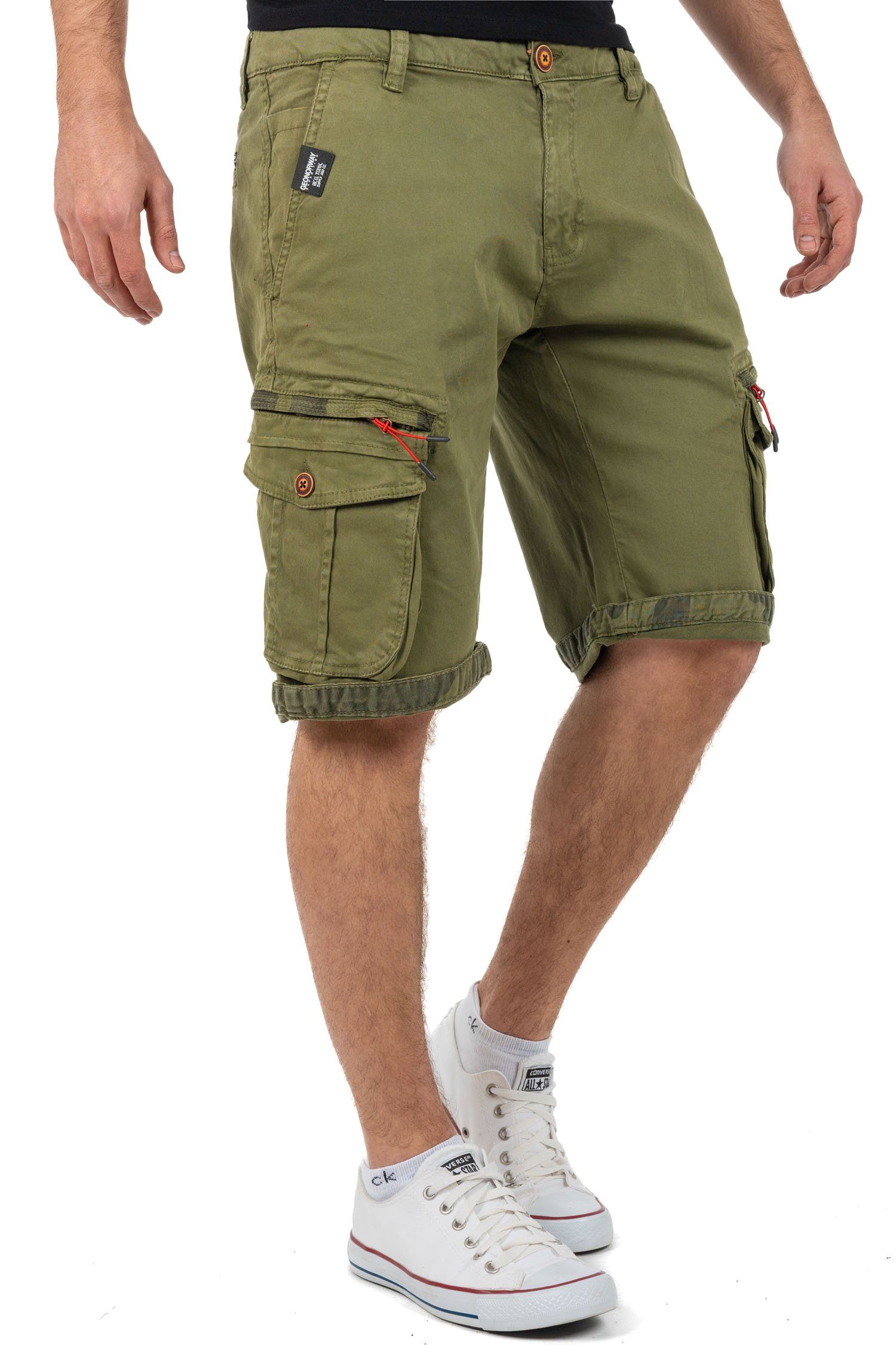 Geo (1-tlg) Cargo Hose Kurze Norway baparento Men mit Shorts verzierten khaki Taschen