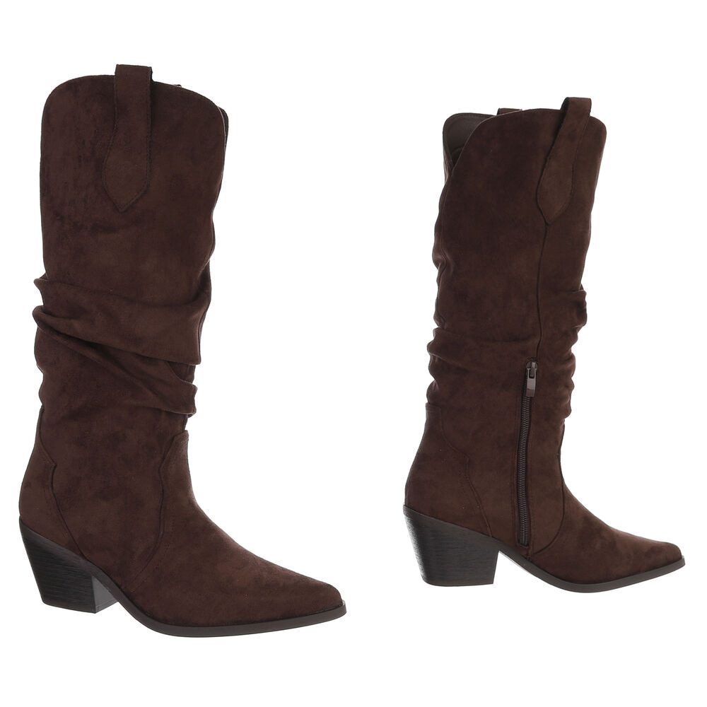 Ital-Design Damen Westernstiefel mit Blockabsatz und hohem Schaft Westernstiefel (92002459) Blockabsatz Stiefel in Braun – Bild 4 von 5