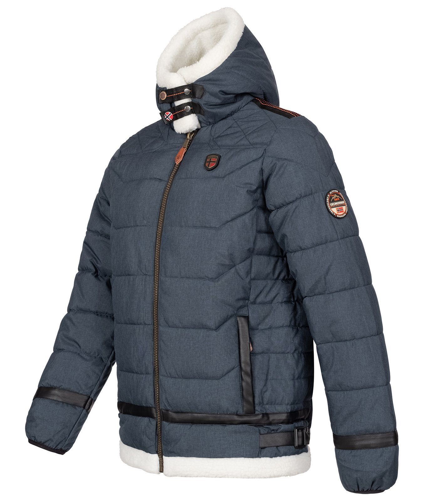 Winterjacke Herren Winterjacke Norway Teddyfell-Kapuze Geo Navy