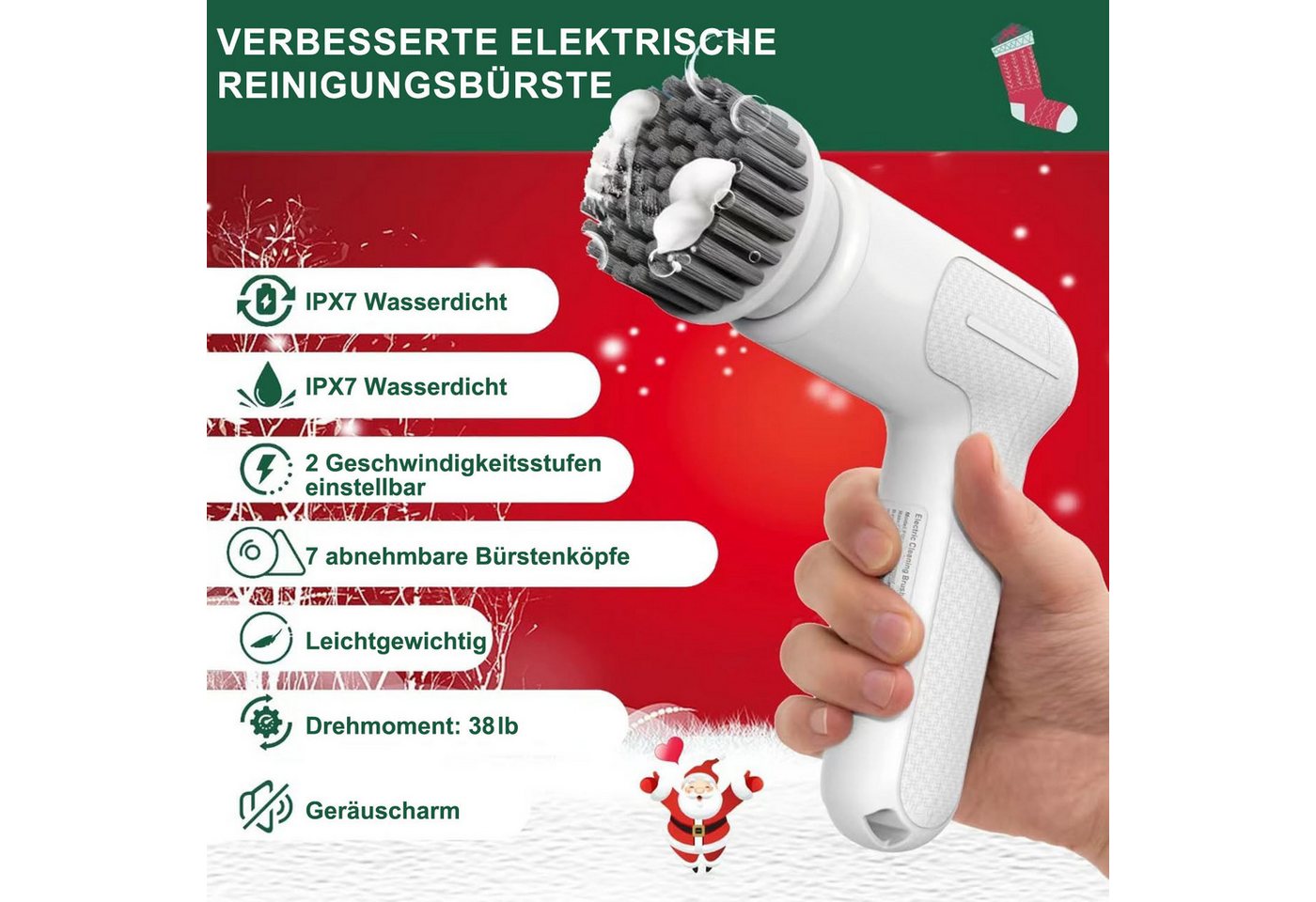 Thumbnail - Comfy Mate Reinigungsbürsten-Set 7 in 1 Elektrische mit 7 Bürstenkopfe 2 Modi Spin Scrubber, (mit Verstellbarem Griff fü...