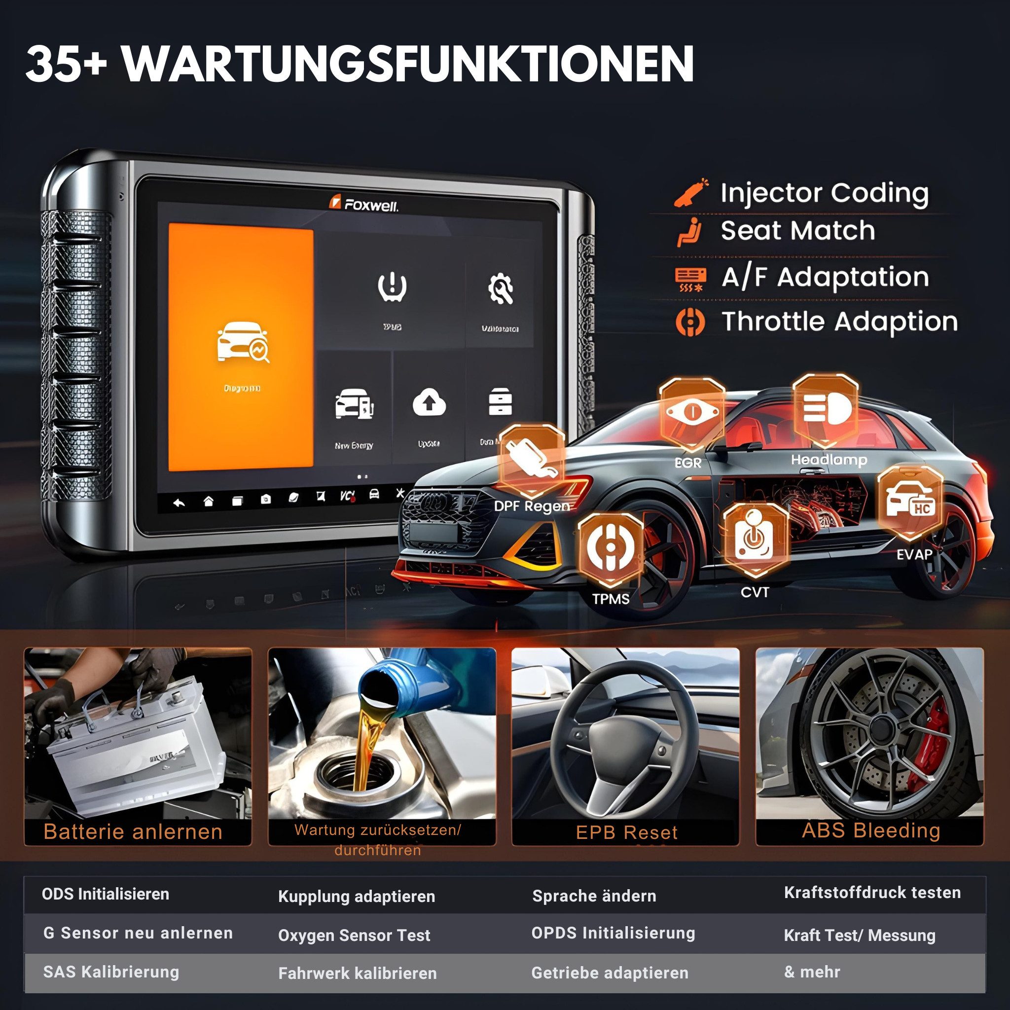 FOXWELL Kfz-Diagnosegerät Diagnosegerät mit 10,1" Touchscreen – OBD2 Scanner ECU-Codierung, IMMO, Komplett-Set