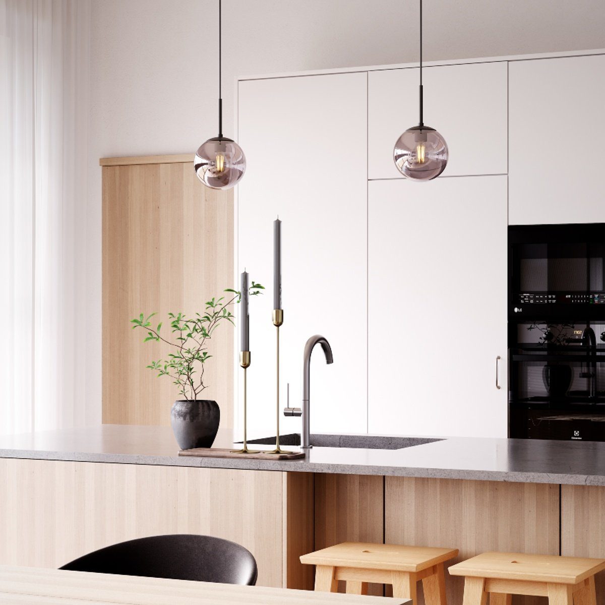 By Rydens Pendelleuchte Boyle, ohne Leuchtmittel, Rauchglas