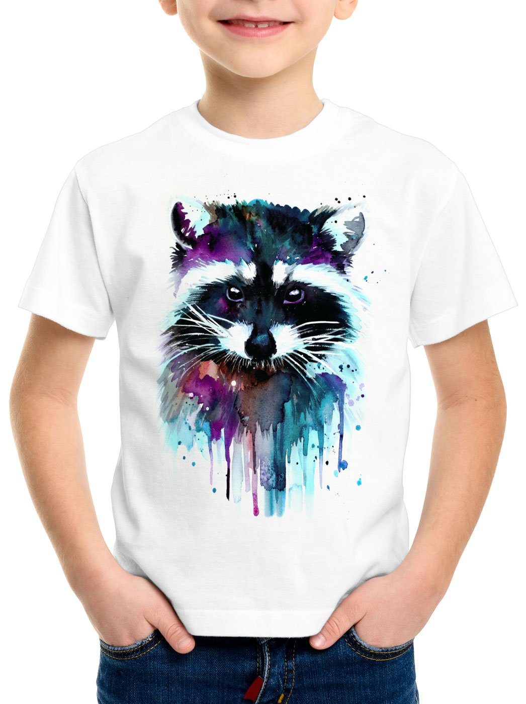 style3 T-Shirt Aquarell Waschbär raccoon zoo wald zoo raccoon usa