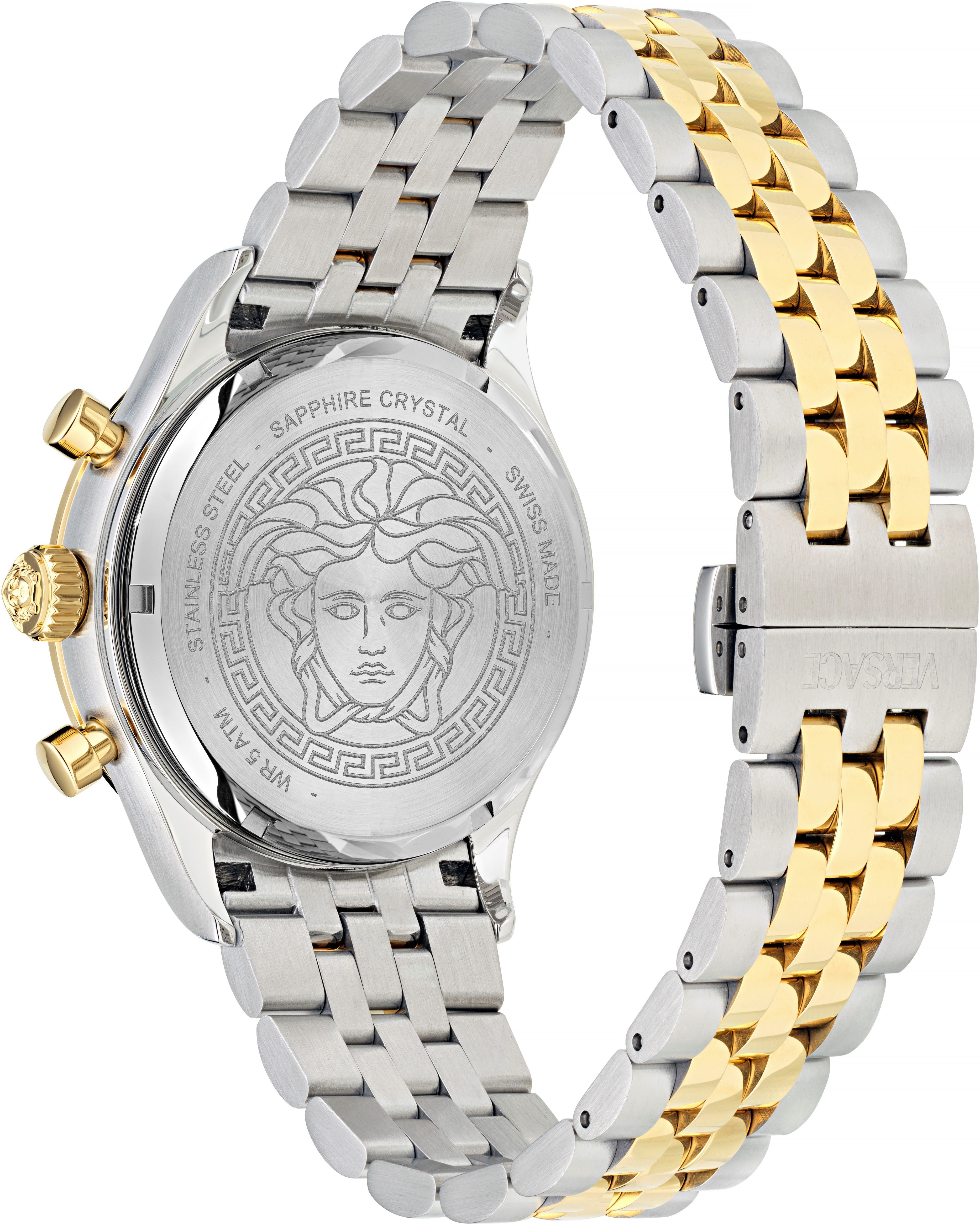 Versace Chronograph HELLENYIUM CHRONO PETITE VECFA0224, Quarzuhr, Armbanduhr, Herrenuhr,Swiss Made,Edelstahlband,Stoppfunktion