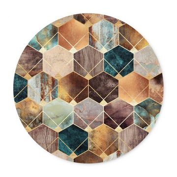 K&L Wall Art Poster Wandbild Poster Rund Küche Grafik Fredriksson Gold und Kupfer Art Deco, Wohnzimmer geometrisch modern