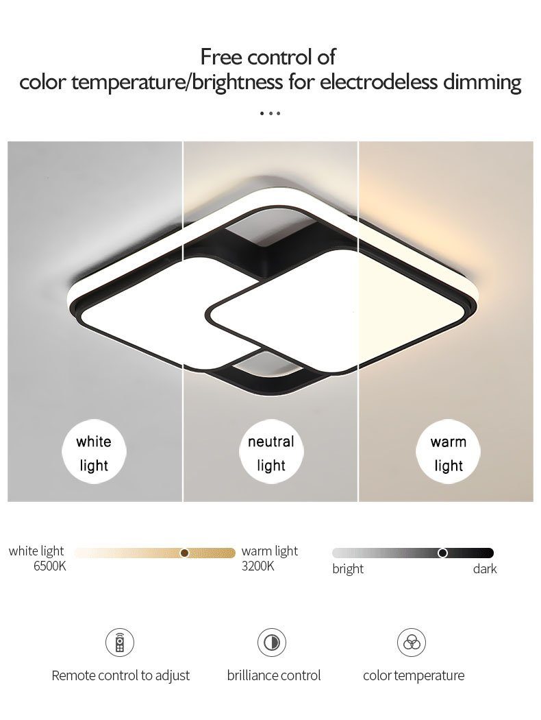 Fernbedienung LED Schwarz LED Warmweiß, Dimmbar, Daskoo Deckenlampe Deckenleuchte mit stufenlos integriert, Neutralweiß, Deckenleuchten Quadrat Kaltweiß, dimmbar fest 38W LED