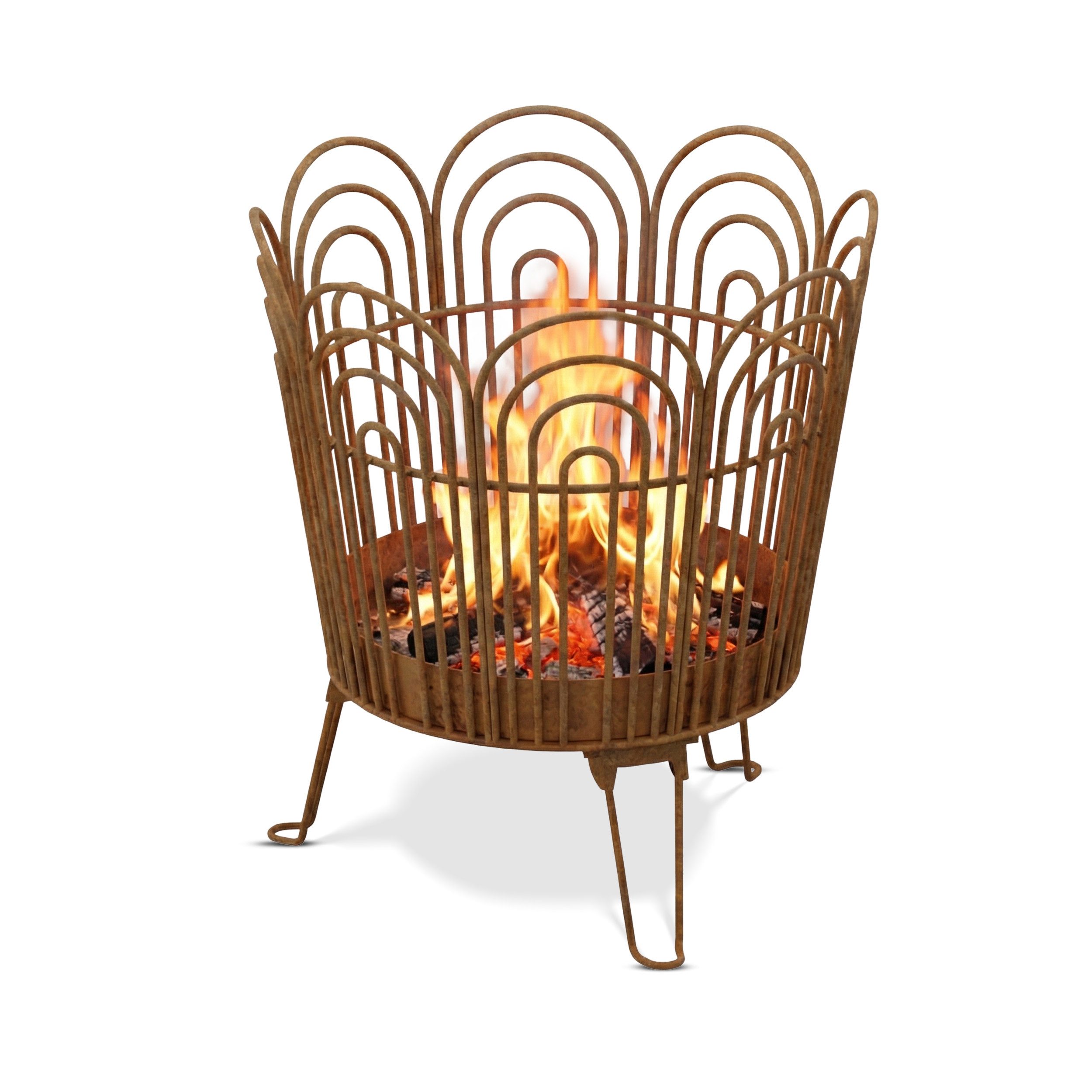 KHG Feuerschale Feuerschale Ø47 cm aus Eisen in Rostoptik, (Feuerkorb für Holz & Kohle als Feuerstelle für Garten Terrasse Outdoor, 1-St., im Industrial-Look Lagerfeuer Rost-Braun modern)