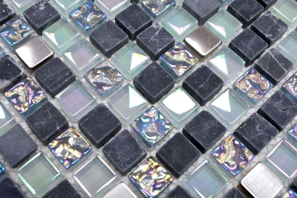 anthrazit grau Edelstahl Mosani Glasmosaik Spritzschutz Mosaikfliese Mosaikfliesen