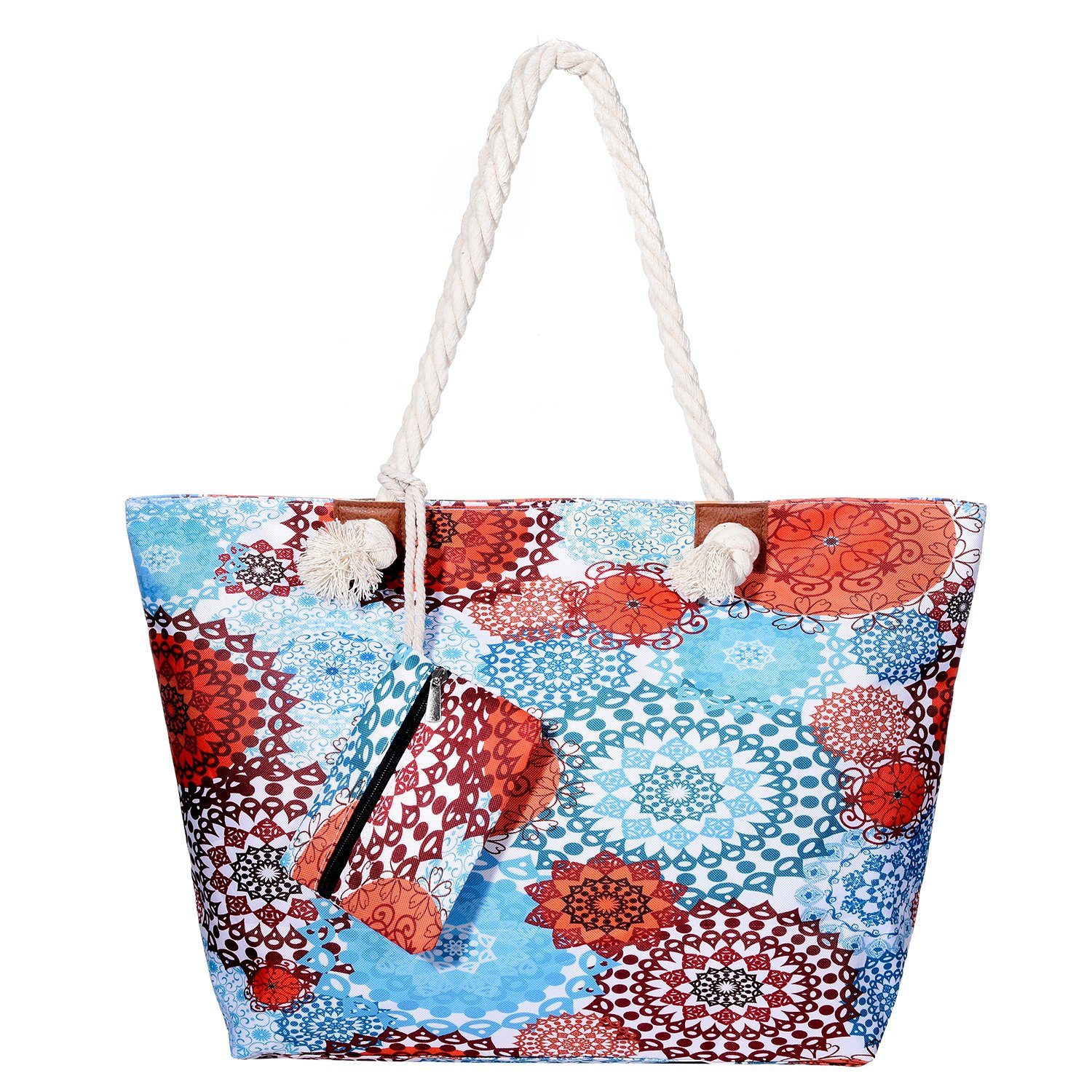 DonDon Strandtasche Große Strandtasche wasserabweisend mit Reißverschluss - Retro Chic (2-tlg), Große Strandtasche, mit Reißverschluss, inkl. kleinem Beutel