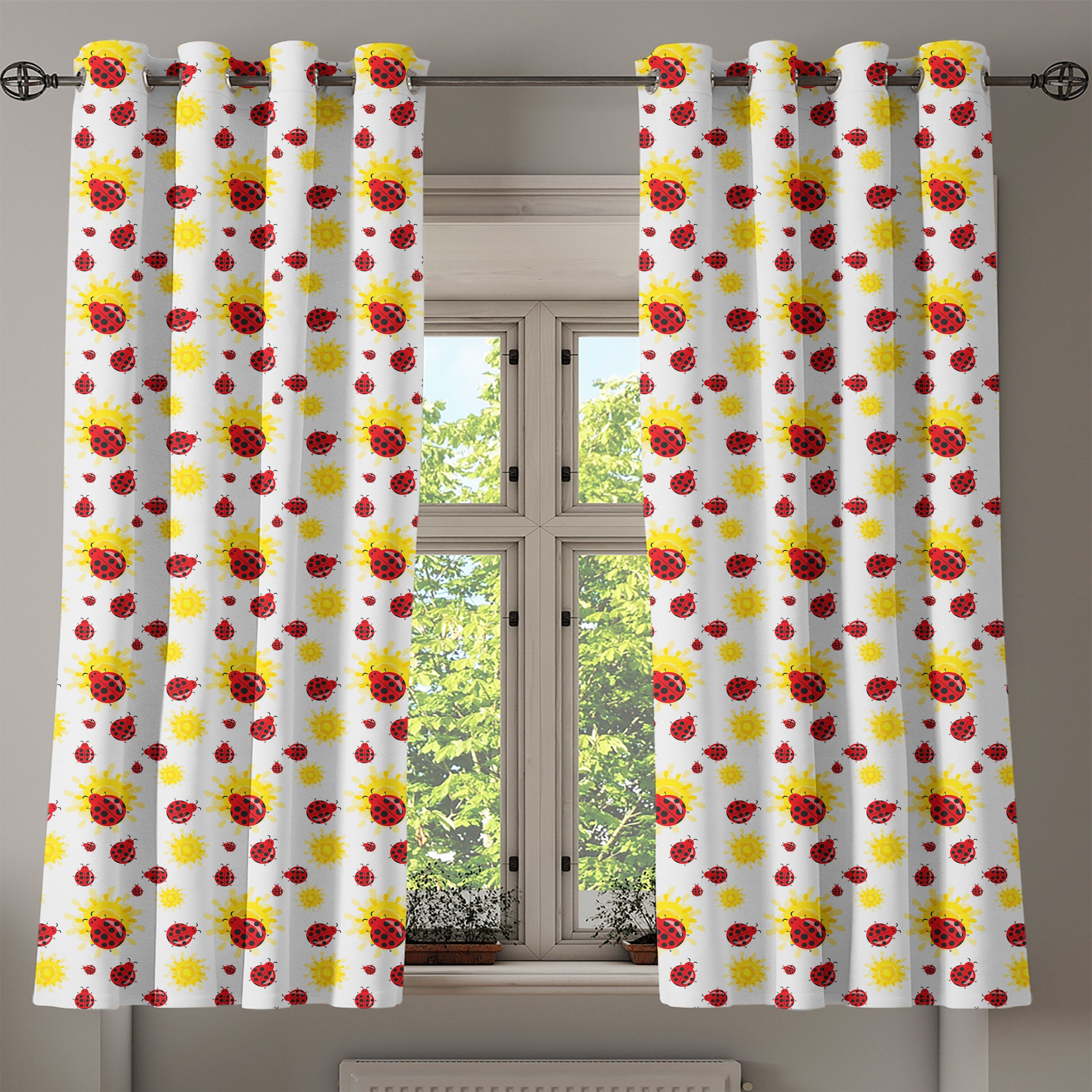 Inspired 2-Panel-Fenstervorhänge Gardine Abakuhaus, für käfer~~POS=HEADCOMP Bugs Dekorative Wohnzimmer, Schlafzimmer Sommer Marienkäfer