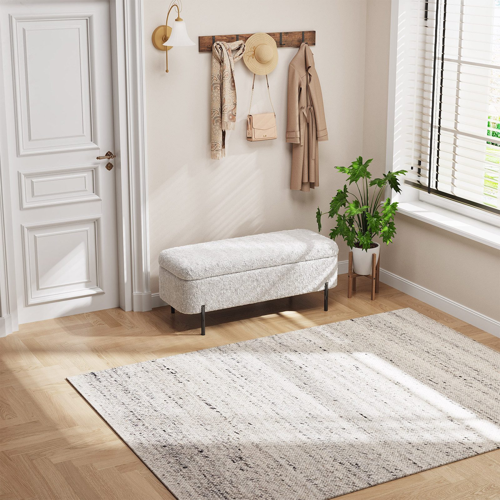 Guyii Polsterbank mit Stauraum 120 cm – Sitzbank mit Lammfell-Optik und Metallbeinen (1-St), Fußhocker, Schuhbank, Sitzgelegenheit – perfekt für verschiedene Räume