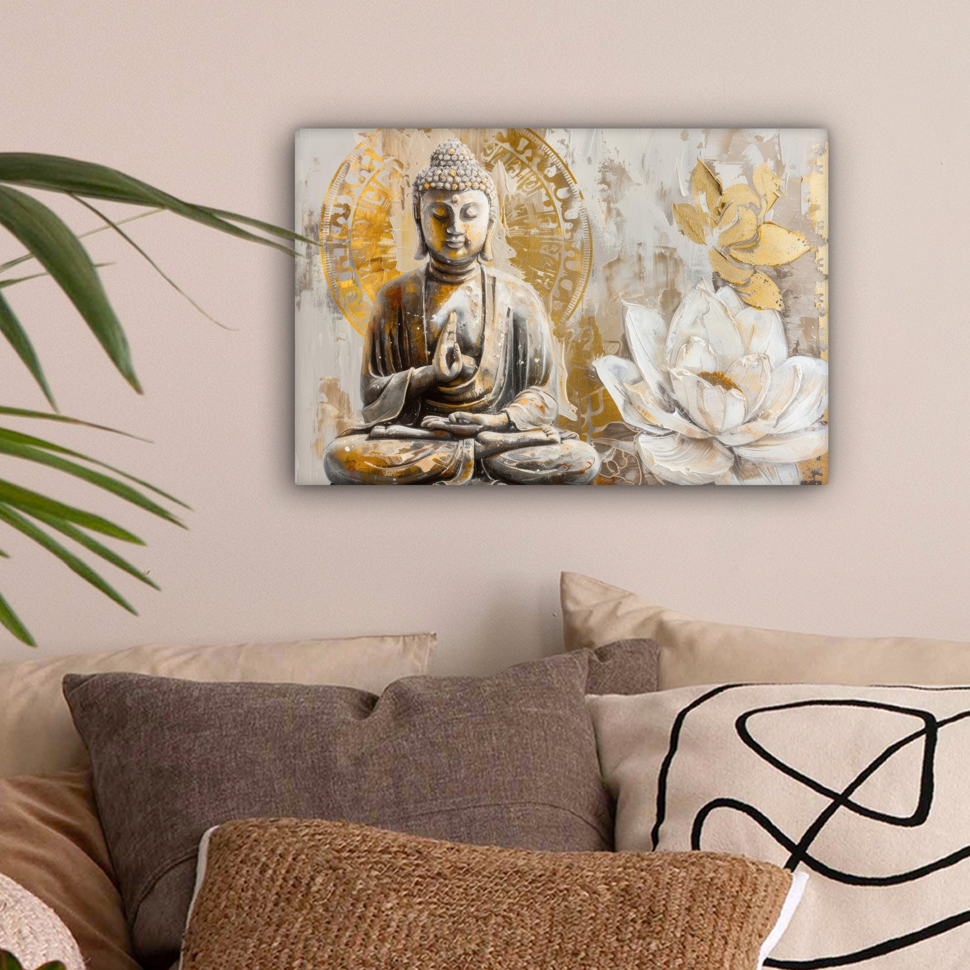 OneMillionCanvasses® Leinwandbild Buddha - Blume - Lotusblume - Weiß - Gold günstig online kaufen