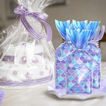 Cbei Geschenkpapier Meerjungfrauen-Party-Geschenktüten mit 100 Schleifen, Meerjungfrau (100St), für Kindergeburtstage, Weihnachts- und Halloween-Mottopartys