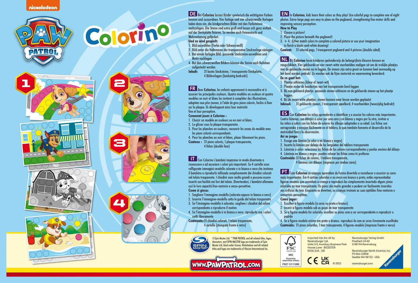 Ravensburger Spiel PAW Patrol, Colorino, Kinderspiel, Made in Europe