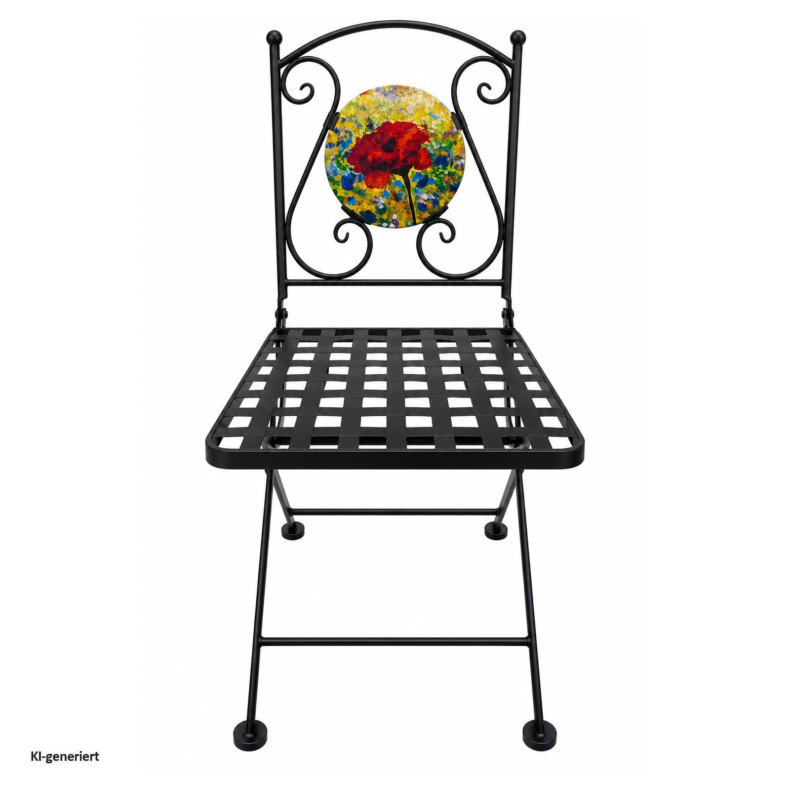 HTI-Living Gartenstuhl 2er Set Gartenstühle Celia klappbar Schwarz mit Mohnblume Motiv (2er Set) – Bild 4 von 5
