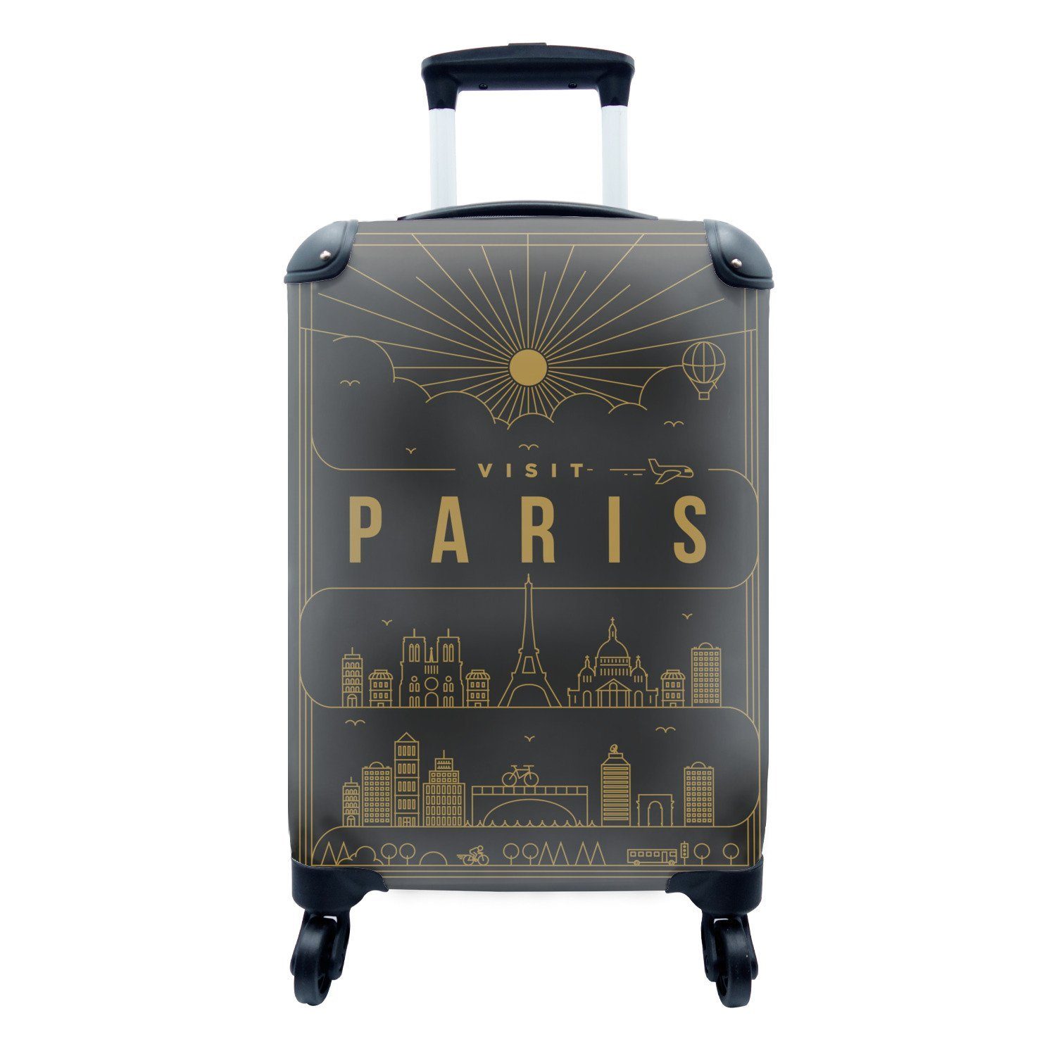 Stadtbild schwarz, rollen, für - Ferien, Handgepäckkoffer mit 4 Rollen, Paris Trolley, Reisekoffer MuchoWow Reisetasche Handgepäck