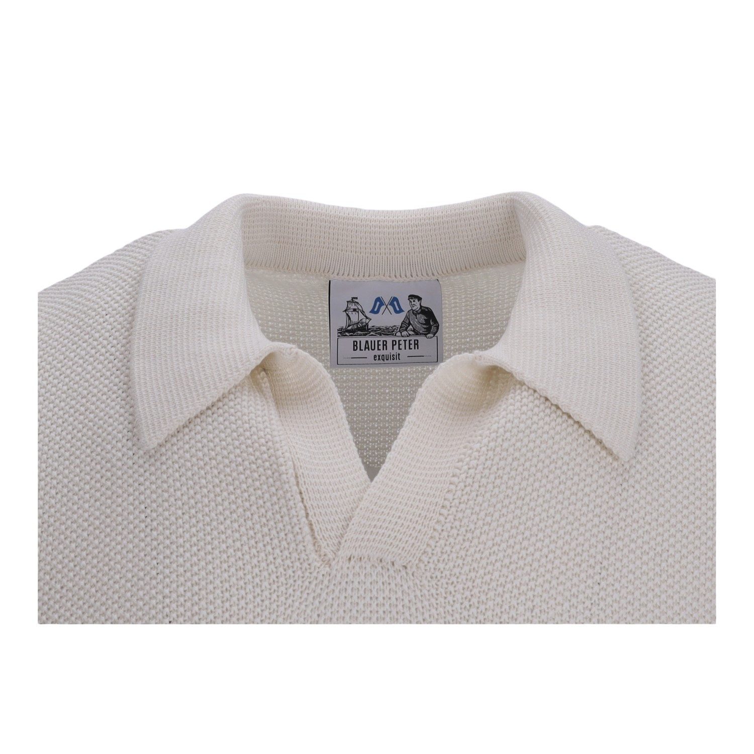 Blauer Peter Poloshirt aus gasierter Baumwolle mit Reiskorn-Optik