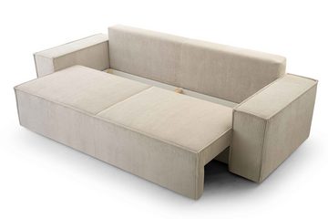 Furnix Schlafsofa MANGUSSI Polstersofa Couch mit Armlehnen und Bettkasten, Liegefläche 142x202 cm, Maße 202x92x94,5 cm, moderner Cord-Stoff