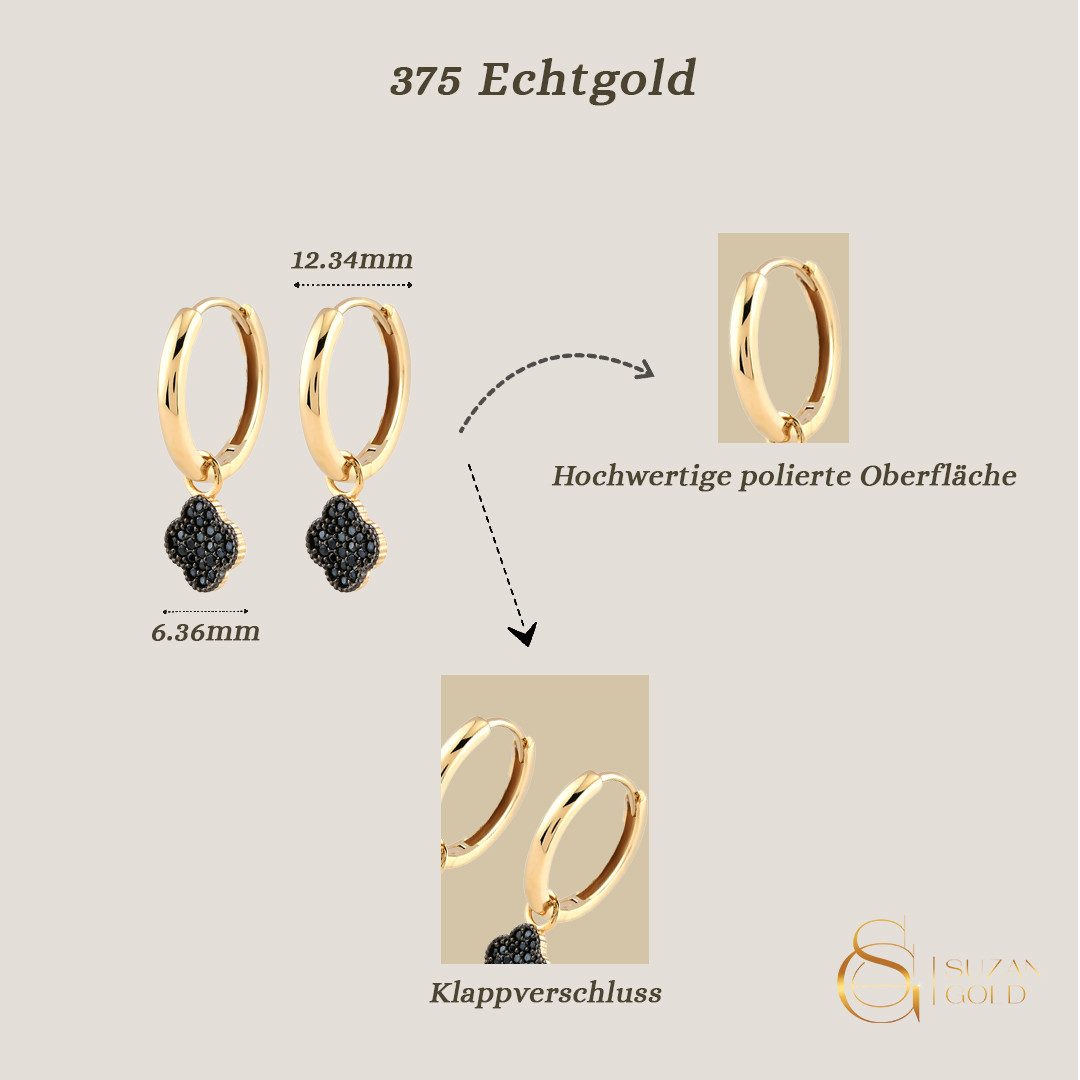 Suzan Gold Paar Creolen Noirleaf – 375er Echtgold-Creolen mit schwarzem Kle günstig online kaufen