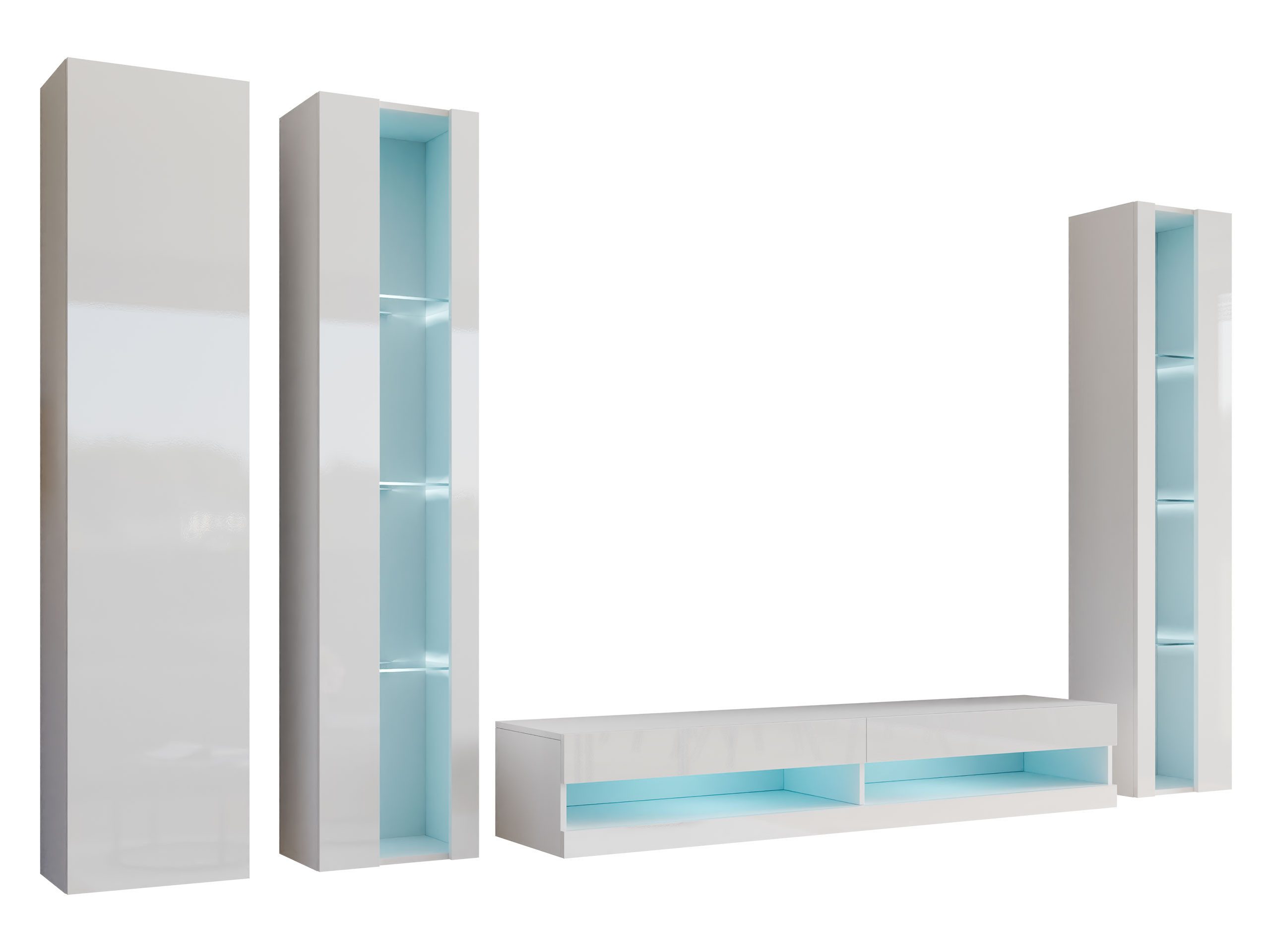 MIRJAN24 Wohnwand Vigo New VI, (3x Vitrine, TV-Lowboard), Beleuchtung als Option, grifflosem Öffnen "push to open"