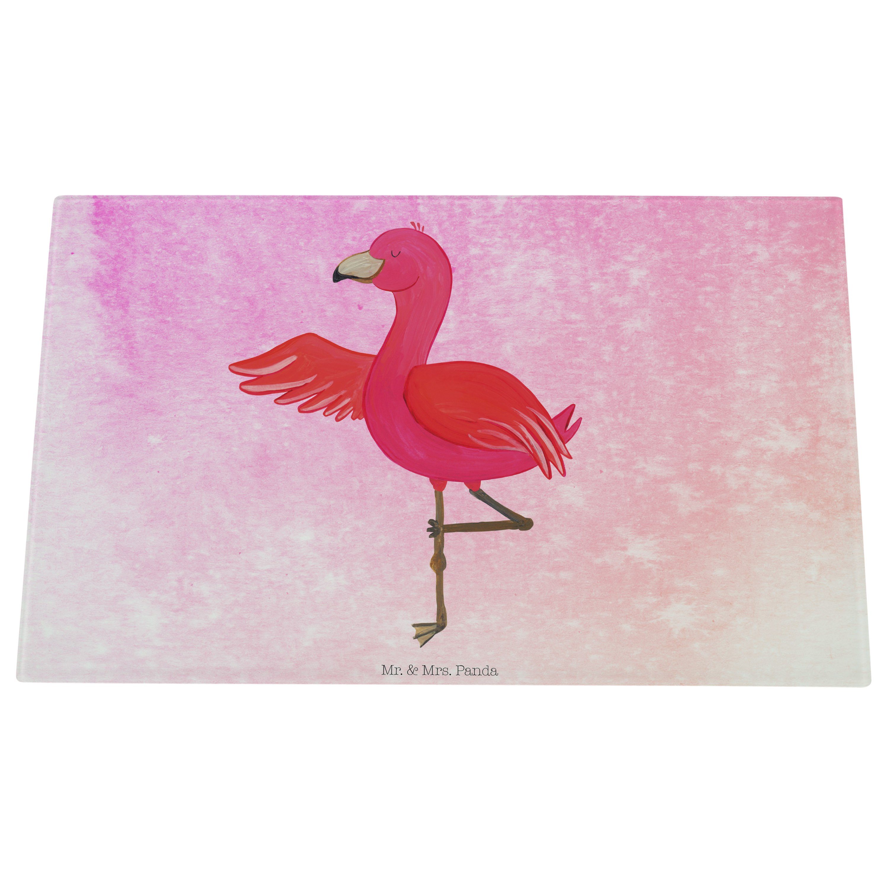 Mr. Premium - Aquarell Servierbrett Panda Urlaub, - Pink & Ärger, (1-St) A, Yoga Yoga Baum, Geschenk, Glas, Flamingo Mrs.