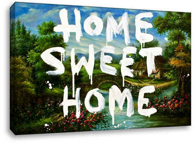 Leinwando Gemälde Banksy Pop Art Bilder / Home Sweet Home - Zuhause / Street Art Graffiti Style - Wandbild zum aufhängen